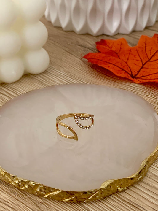 Bague Krysti ouverte , avec strass acier inoxydable doré .