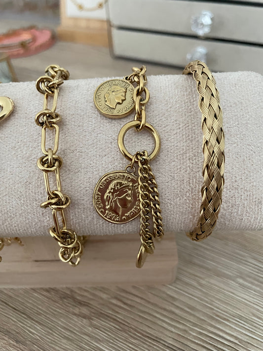 Bracelet Breloques pièces Louisa, acier inoxydable doré.