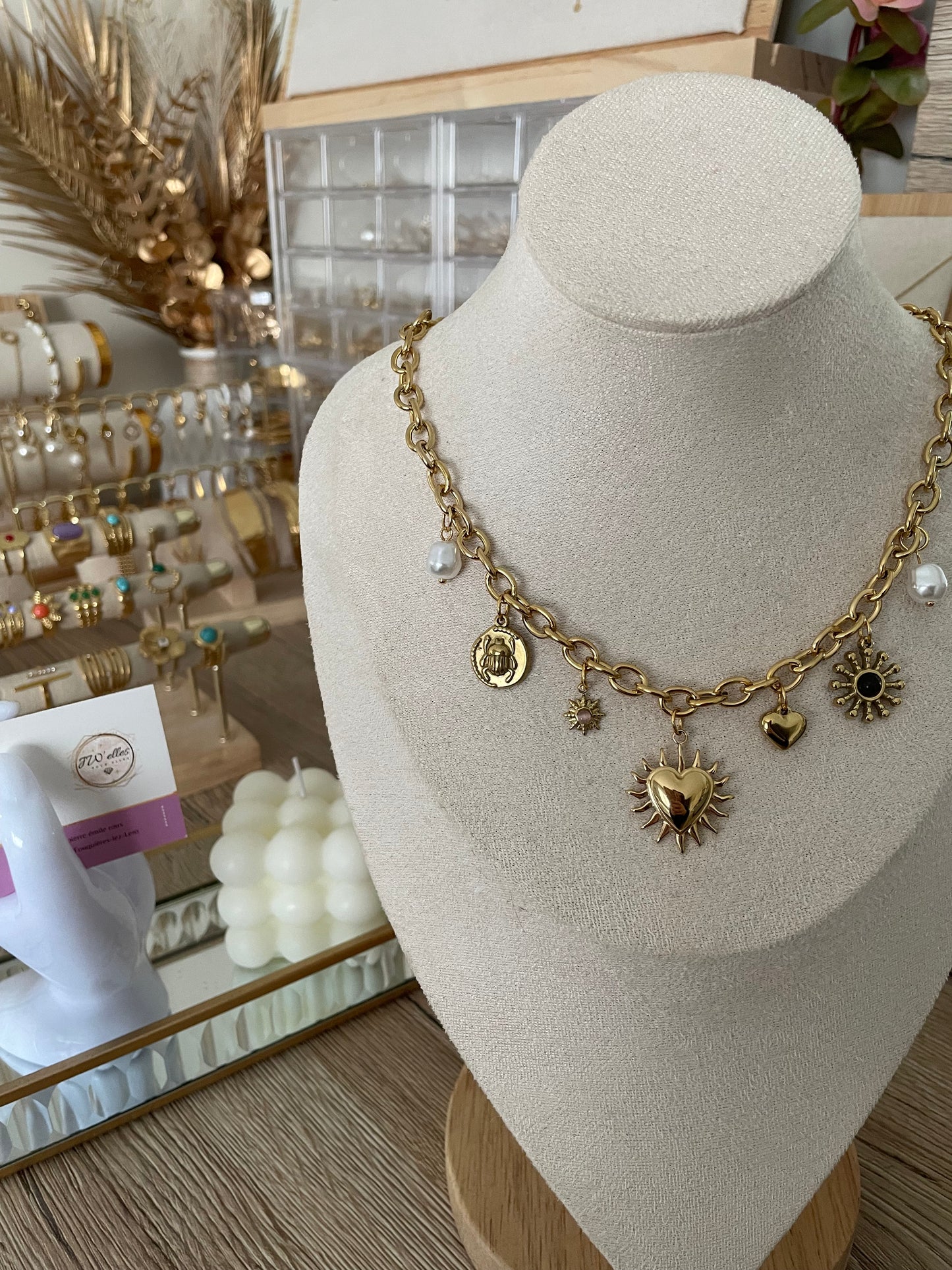 Collier charms Katia coeur, acier inoxydable doré.