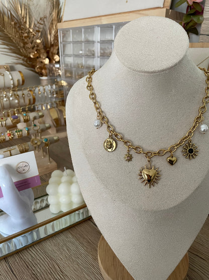 Collier charms Katia coeur, acier inoxydable doré.