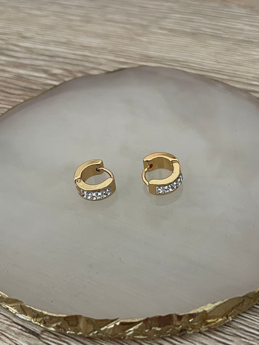Boucles d’oreilles (minis) créoles Marine strass, acier inoxydable doré.
