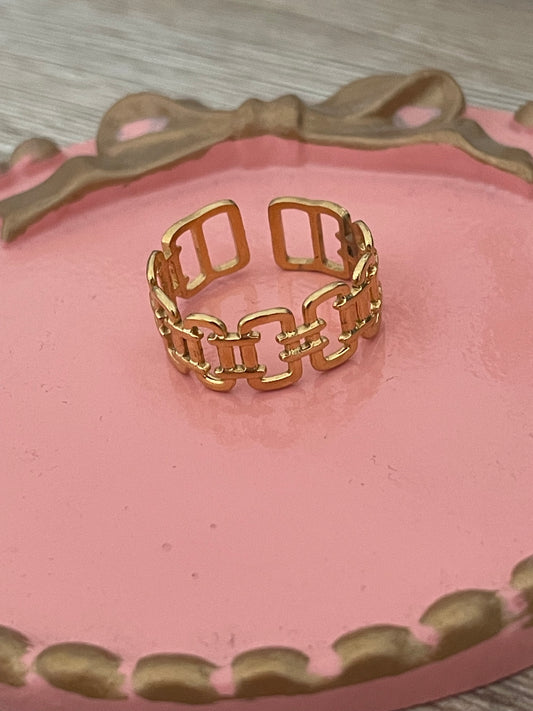 Bague Juliette, gourmette, acier inoxydable doré.