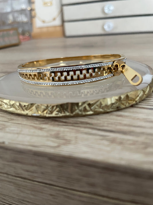 Bracelet Fermeture strass Gina, acier inoxydable doré.