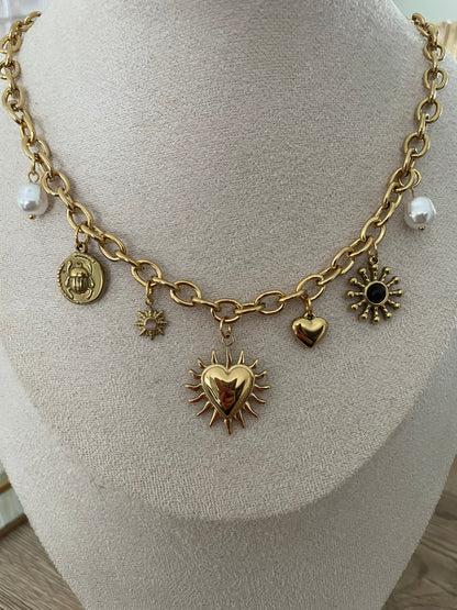 Collier charms Katia coeur, acier inoxydable doré.