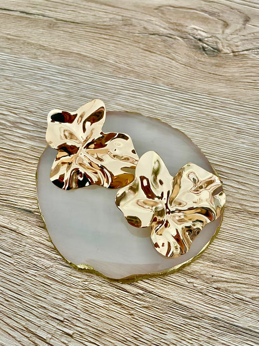 Boucles d’oreilles feuilles Lola, acier inoxydable doré.
