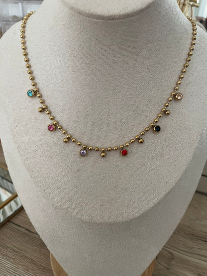 Collier Sollys ronds dorés multicolores, acier inoxydable doré.