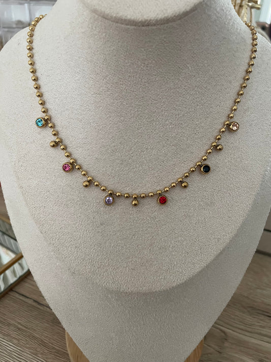 Collier Sollys ronds dorés multicolores, acier inoxydable doré.