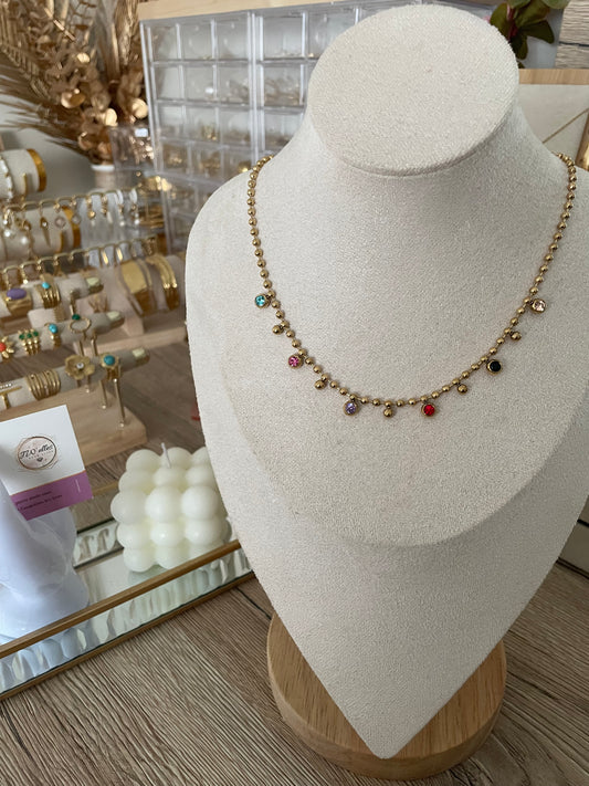 Collier Sollys ronds dorés multicolores, acier inoxydable doré.