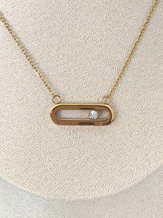 Collier Inès strass rectangle  , acier inoxydable doré .