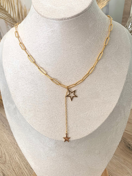 Collier Sparkles étoiles, acier inoxydable doré .