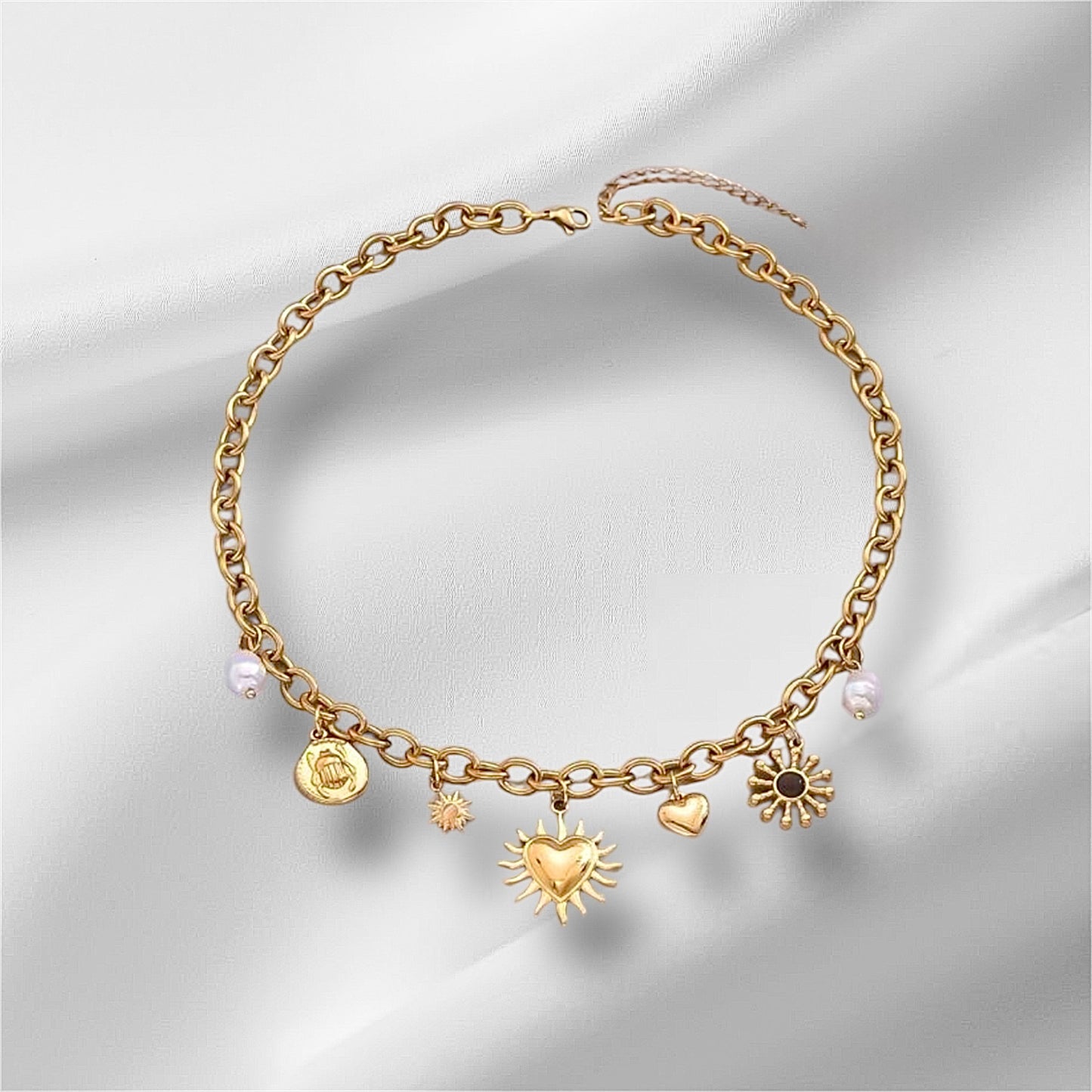 Collier charms Katia coeur, acier inoxydable doré.