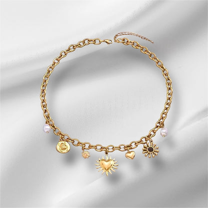 Collier charms Katia coeur, acier inoxydable doré.