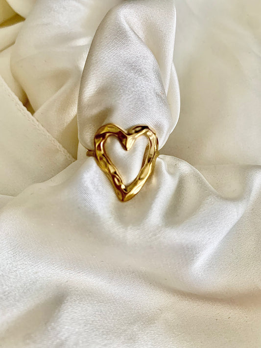 Bague zéphrine coeur réglable , acier inoxydable doré .